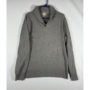 J Crew Sweater Men Medium Grey Rugged Merino Wool Blend Shawl Collar Grandpacore